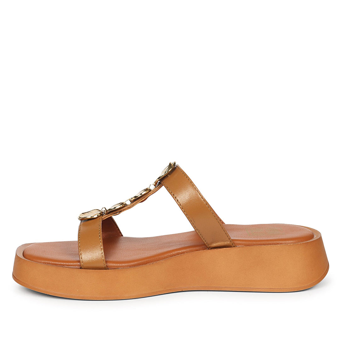 Sariyah Tan Leather Platform Sandals