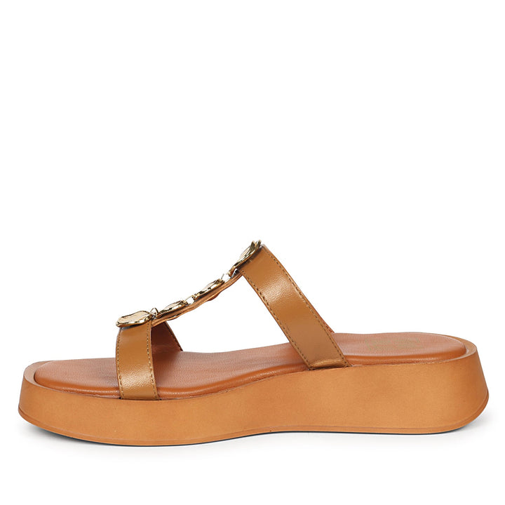 Sariyah Tan Leather Platform Sandals