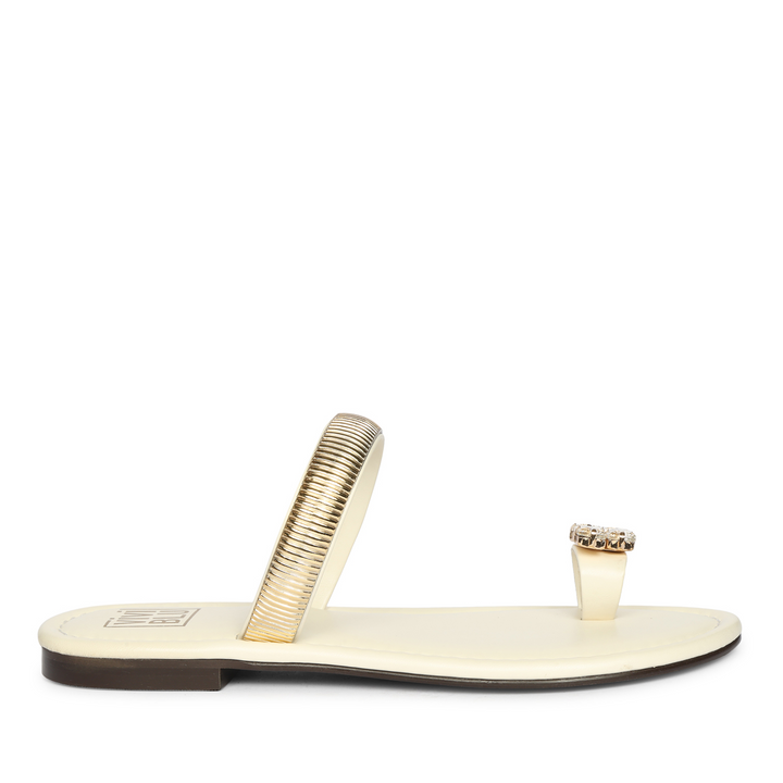 Stevie Off White Leather Flat Sandals