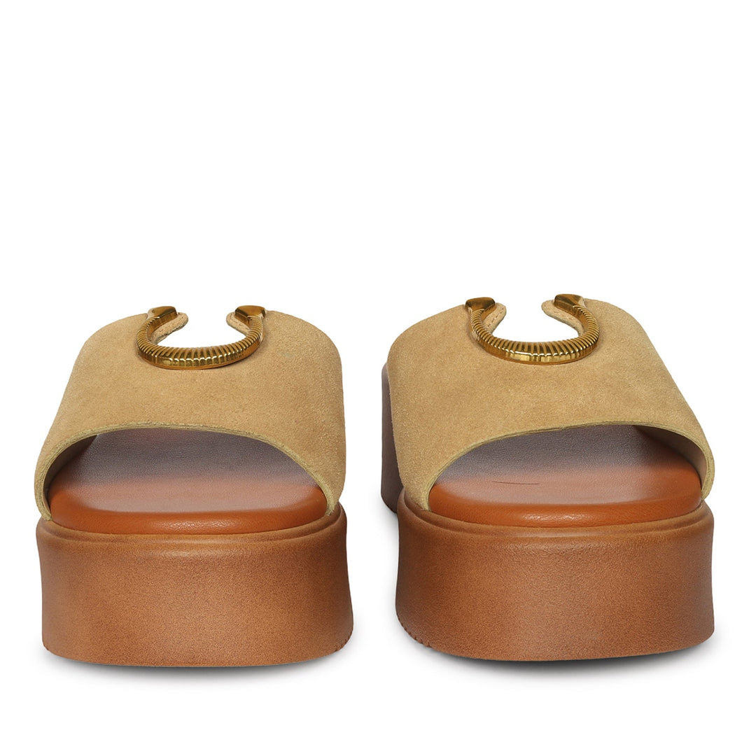 Nala Beige Leather Platform Sandals