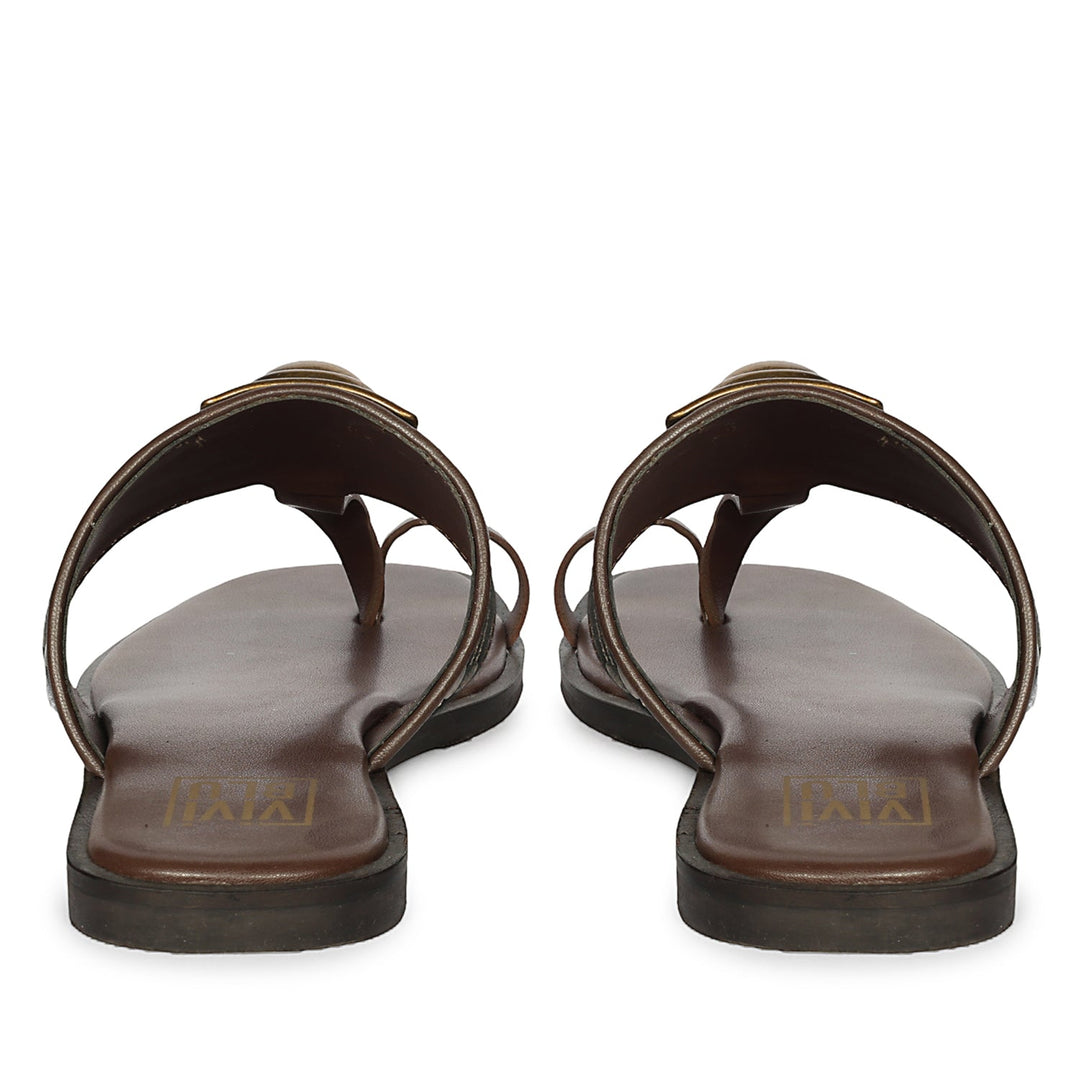 Lilian Brown Leather Flat Sandals