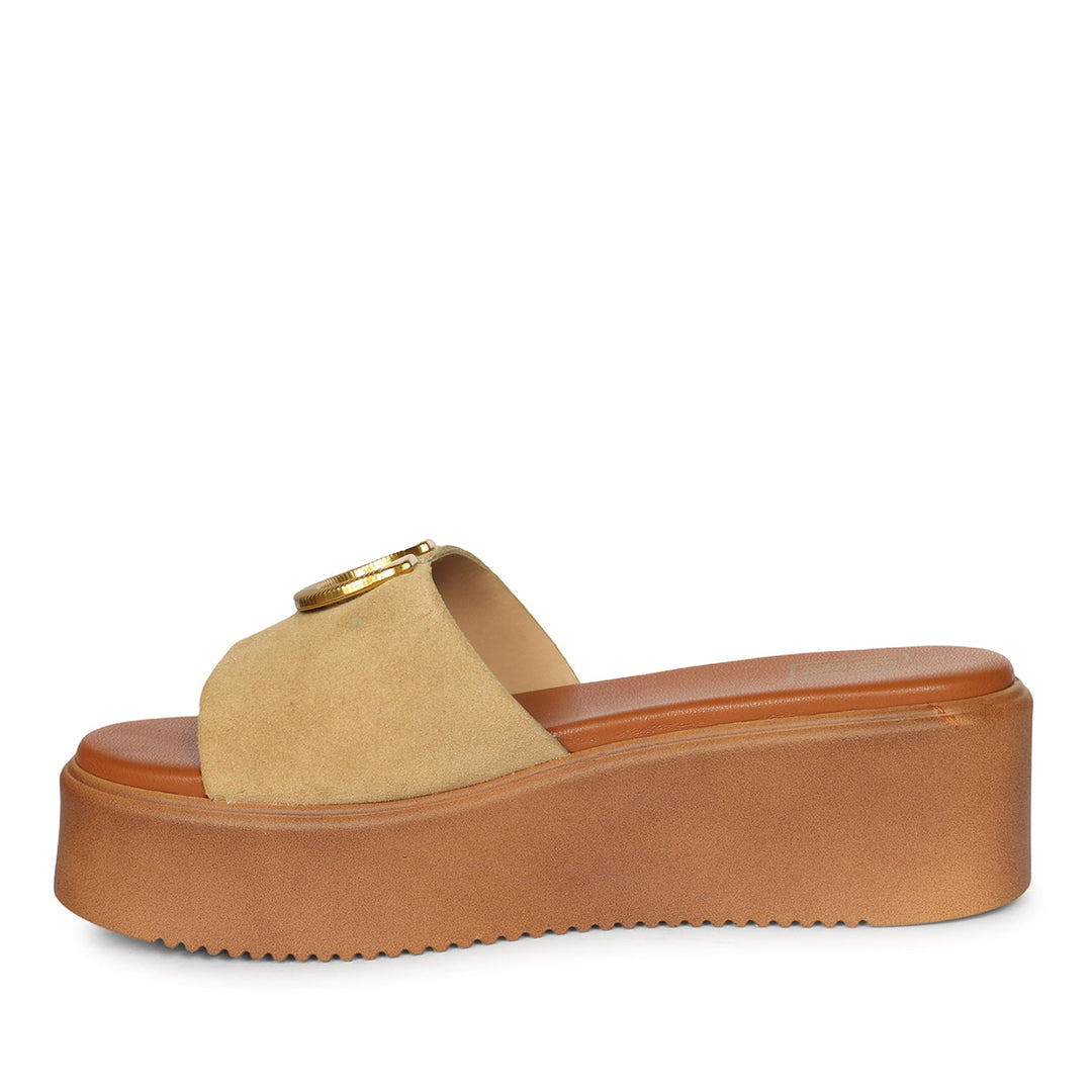 Nala Beige Leather Platform Sandals