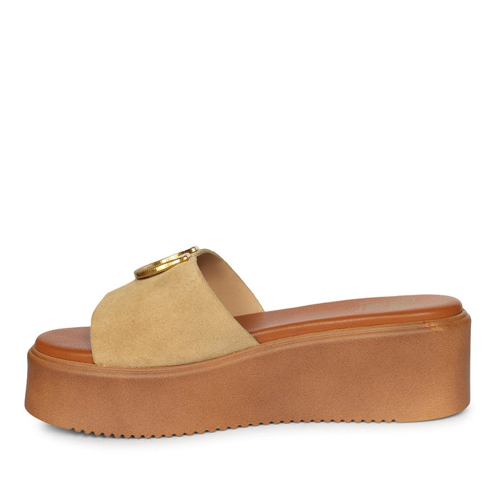 Nala Beige Leather Platform Sandals