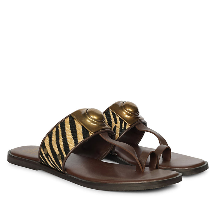 Lilian Brown Leather Flat Sandals