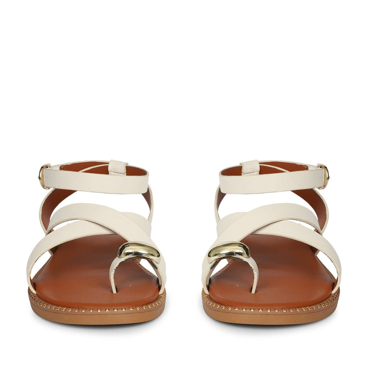 Reyna Off White Leather Flat Sandals
