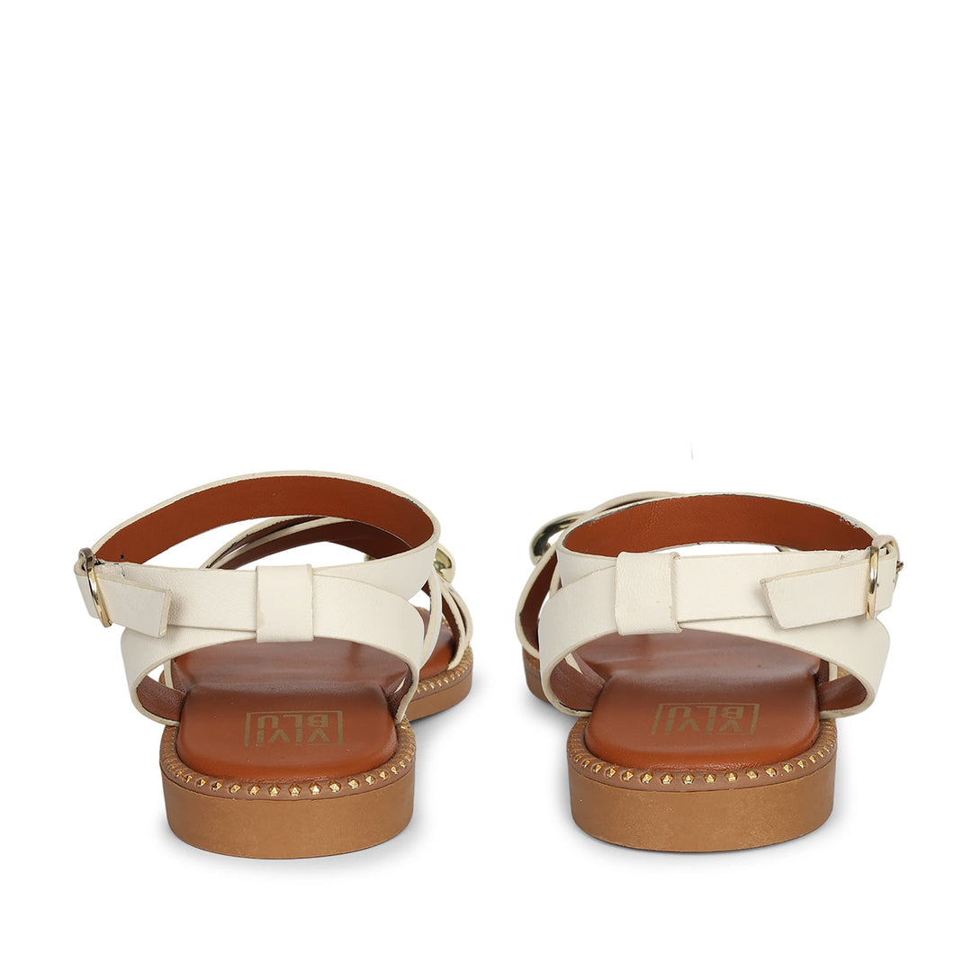Reyna Off White Leather Flat Sandals