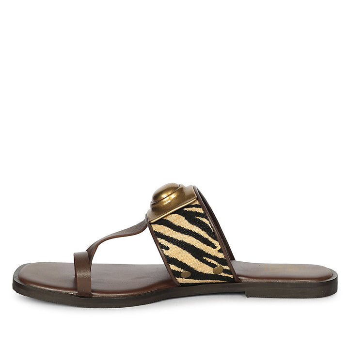 Lilian Brown Leather Flat Sandals
