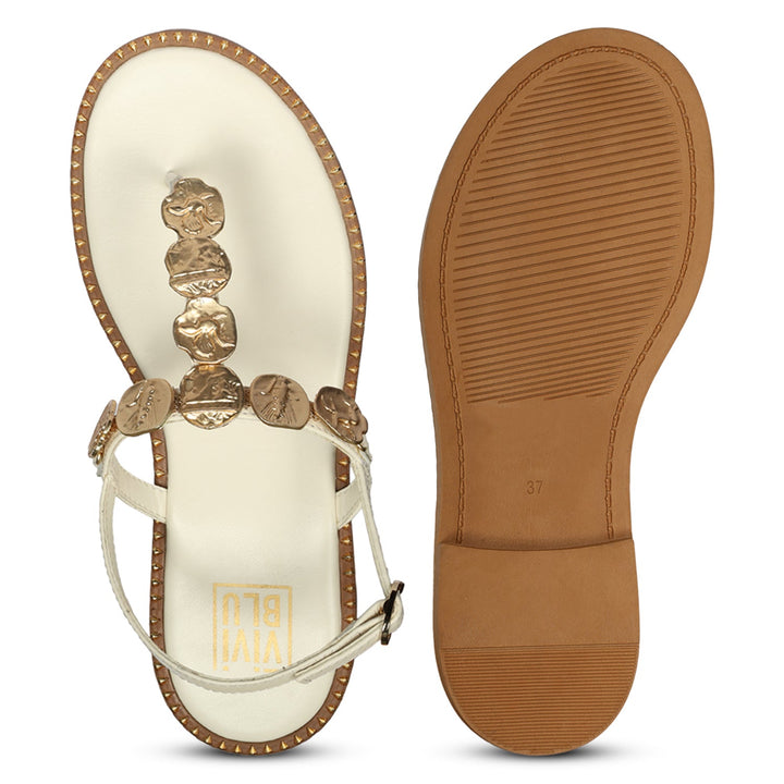 Averie Off White Leather Flat Sandals