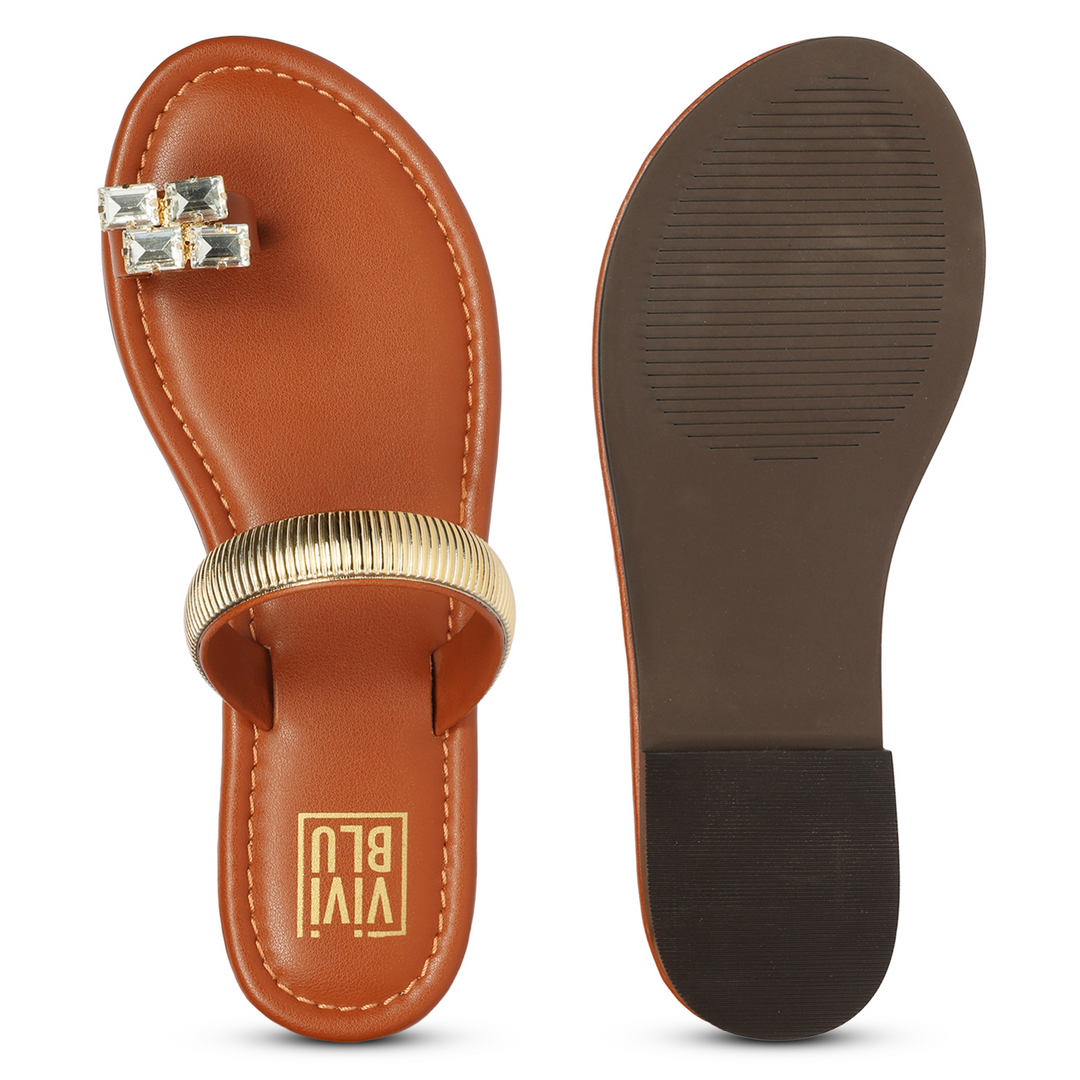 Stevie Tan Leather Flat Sandals