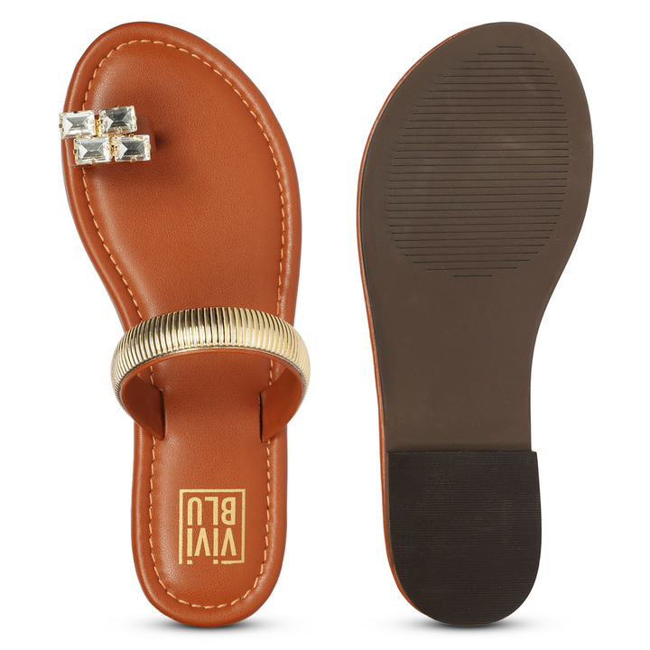 Stevie Tan Leather Flat Sandals