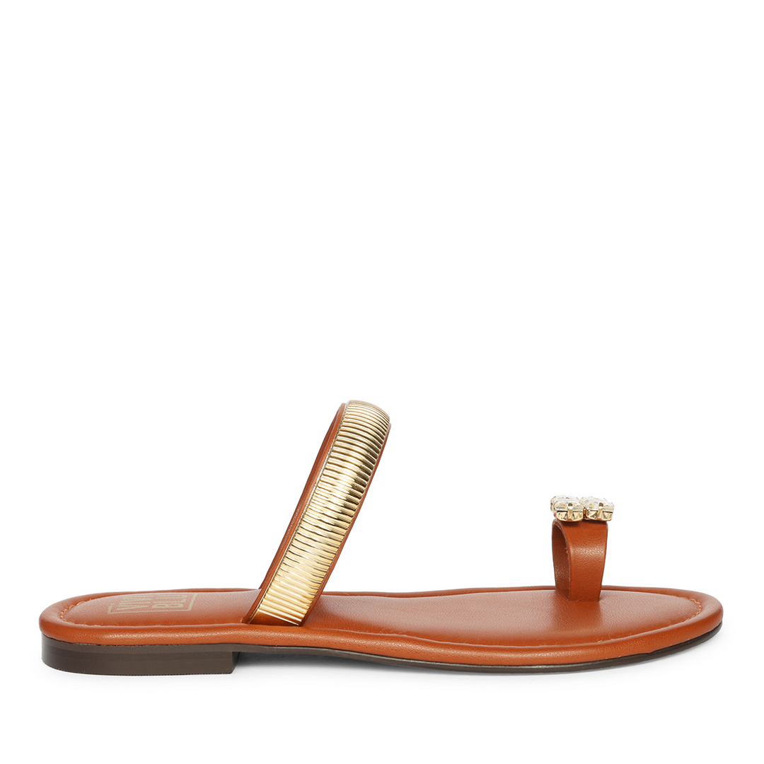 Stevie Tan Leather Flat Sandals