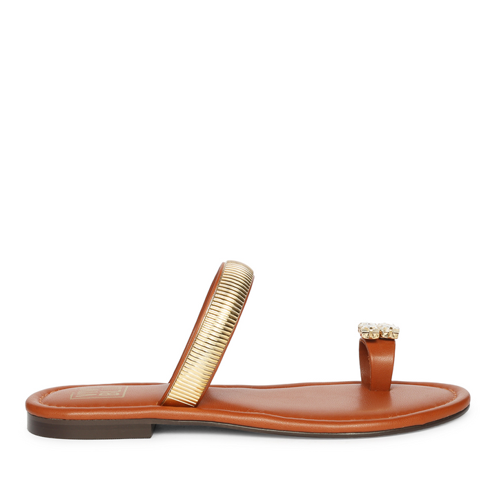 Stevie Tan Leather Flat Sandals