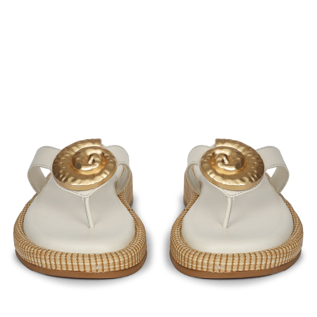 Elle Off White Leather Flat Sandals