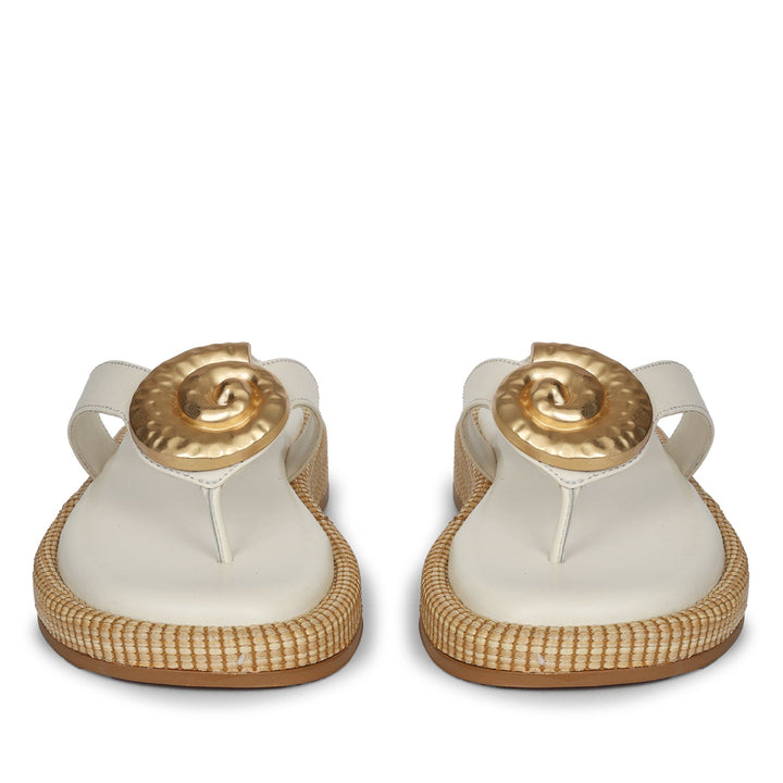 Elle Off White Leather Flat Sandals