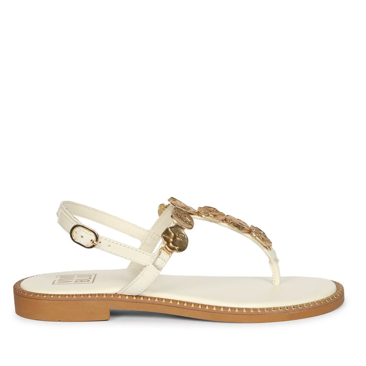Averie Off White Leather Flat Sandals
