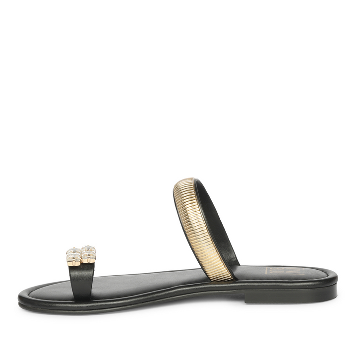 Stevie Black Leather Flat Sandals