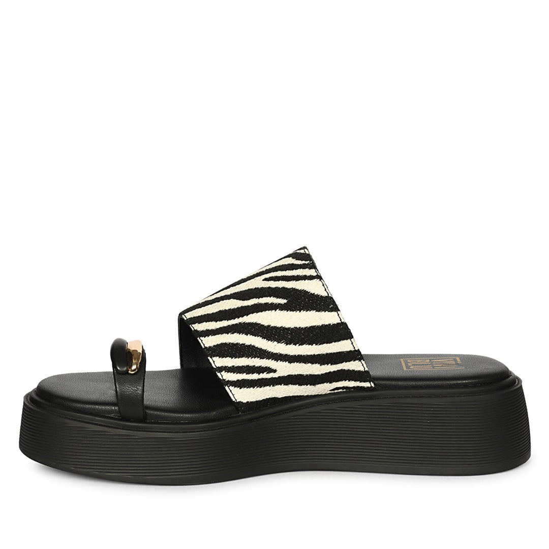 Madelyn Black White Zebra Leather Platform Sandals