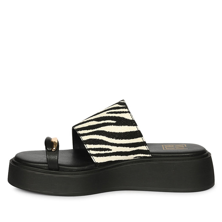 Madelyn Black White Zebra Leather Platform Sandals