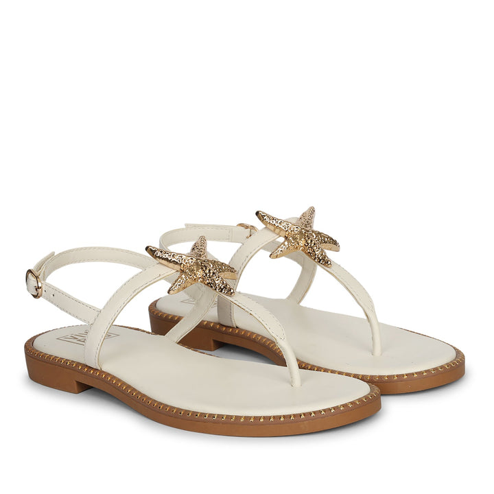 Melanie Off White Leather Flat Sandals
