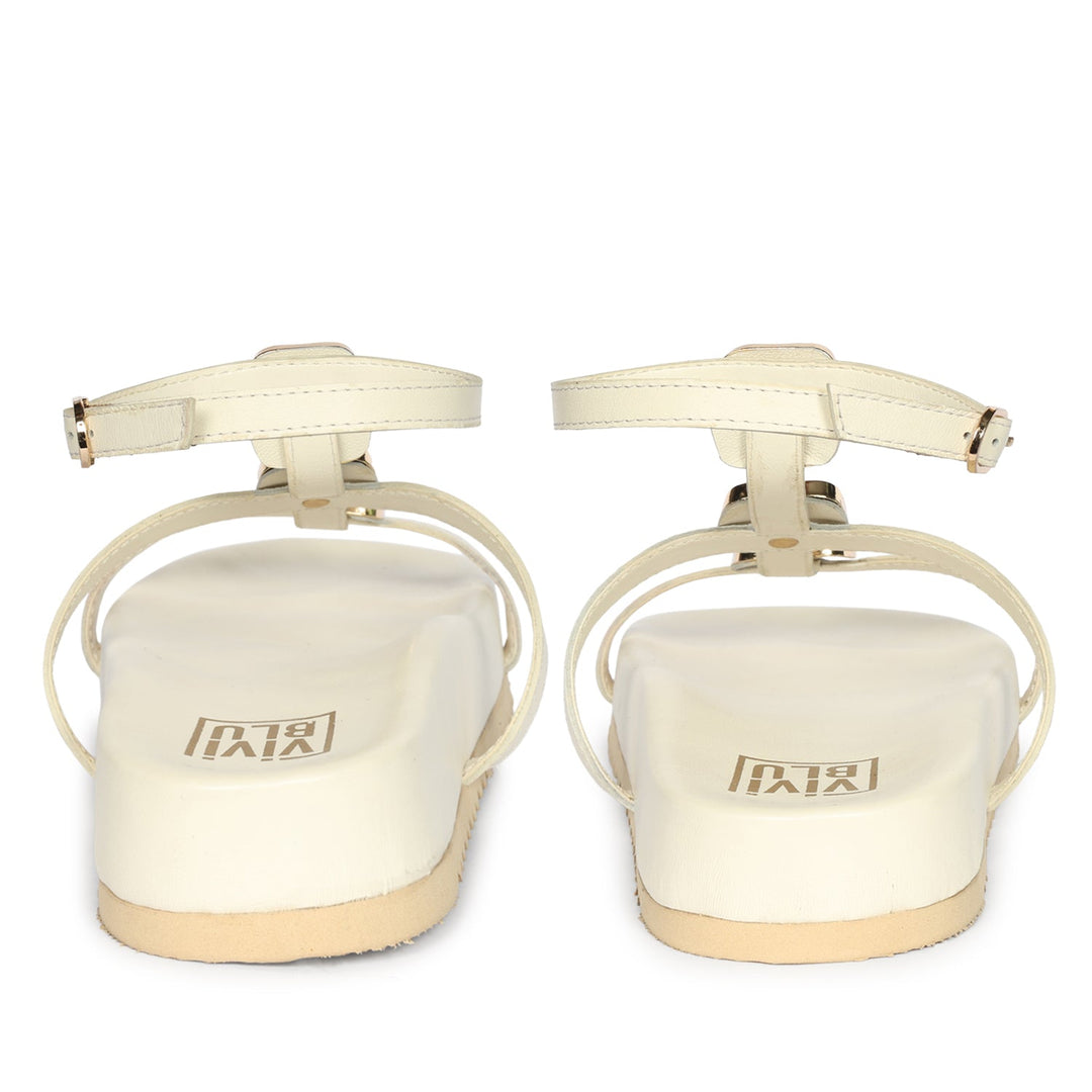 Ellie Off White Leather Footbed Sandals