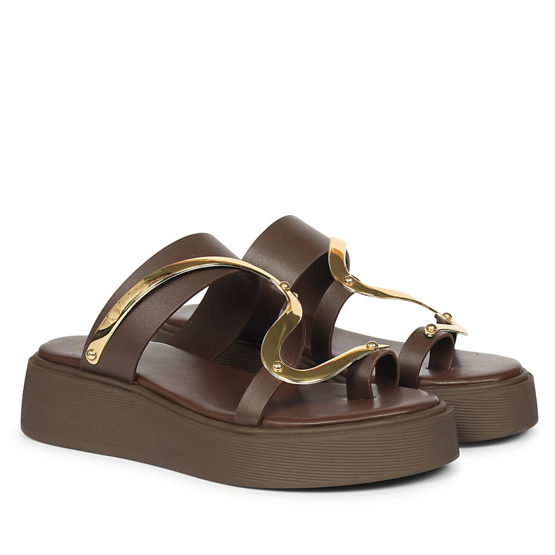 Emilia Brown Leather Platform Sandals