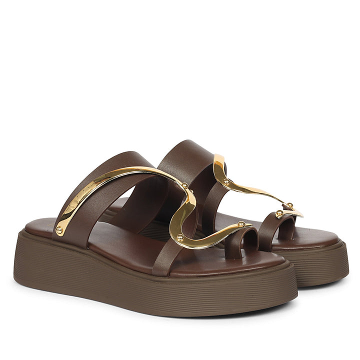 Emilia Brown Leather Platform Sandals