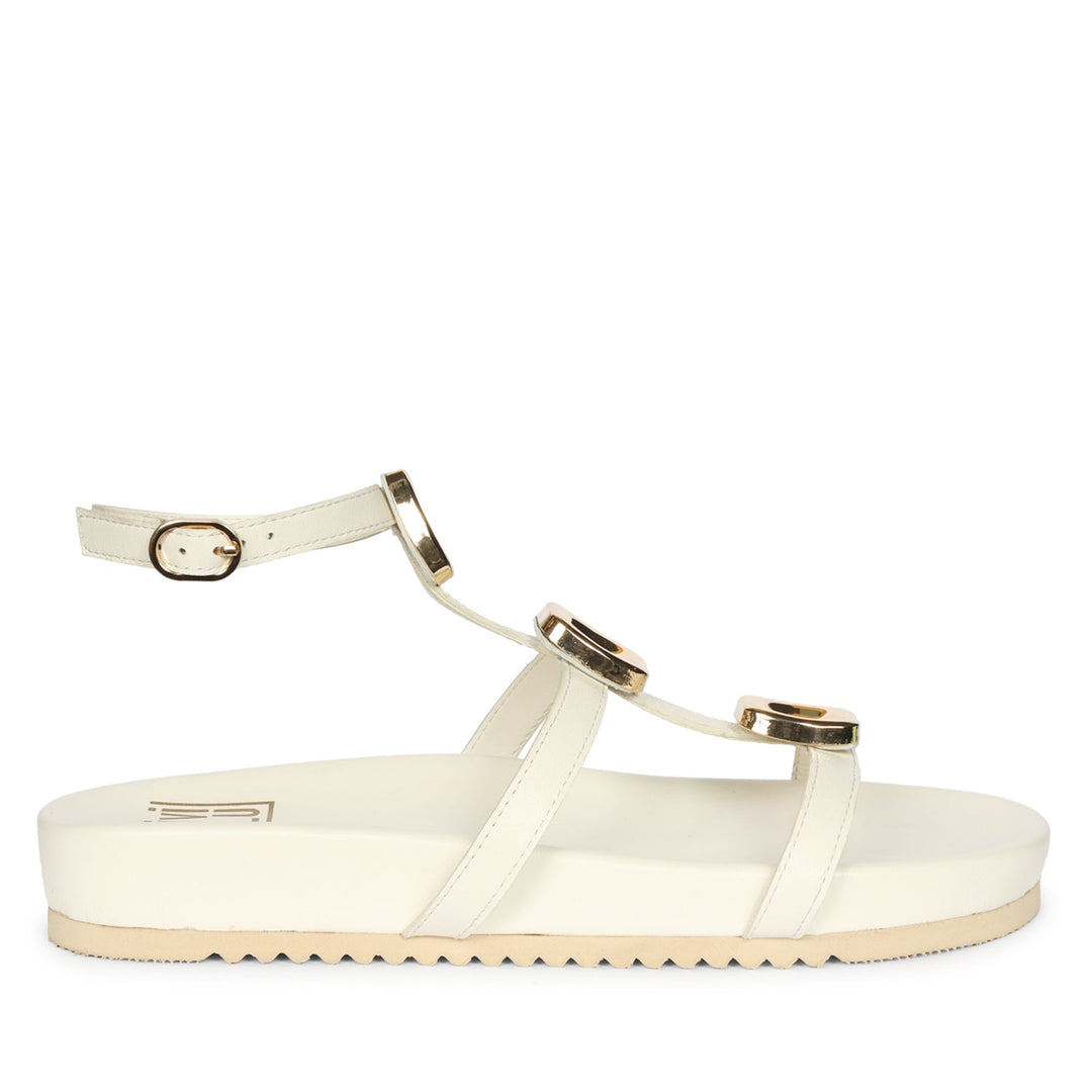 Ellie Off White Leather Footbed Sandals