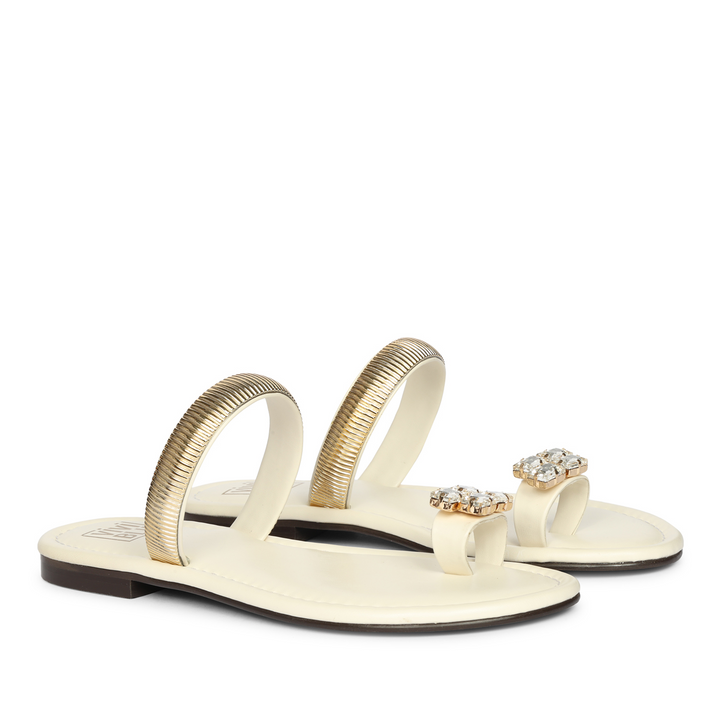 Stevie Off White Leather Flat Sandals
