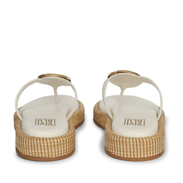 Elle Off White Leather Flat Sandals
