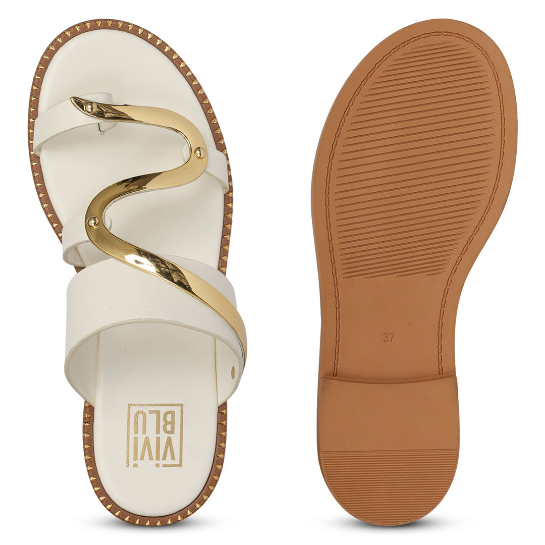 Layla Off White Leather Flat Sandals