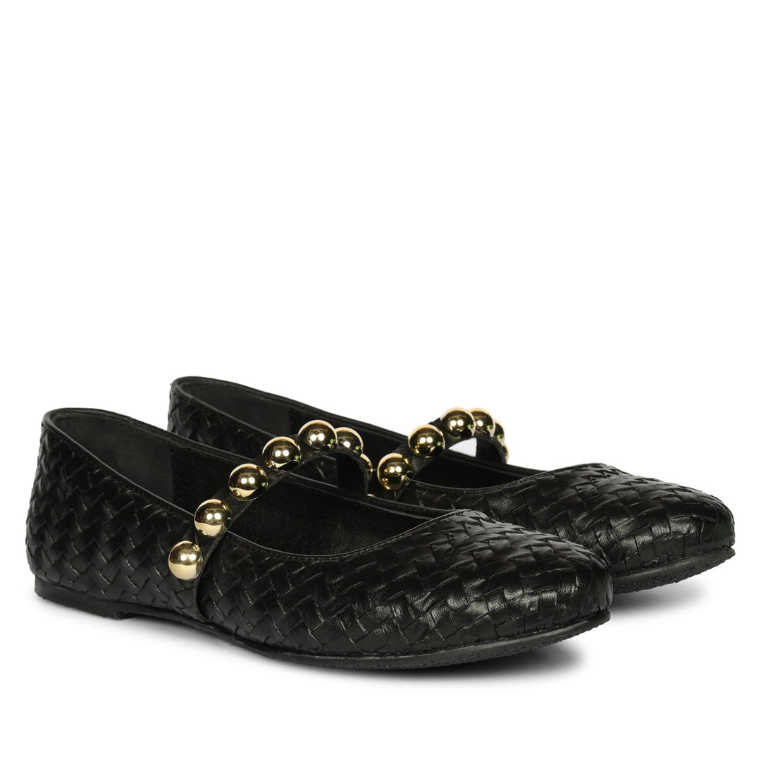 Emelia Black Leather Ballerina