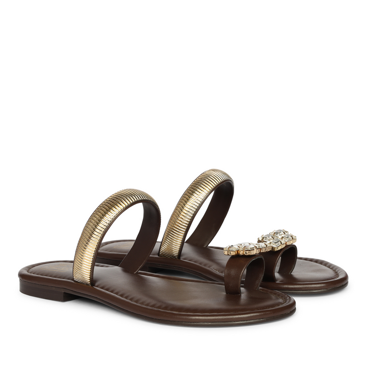 Stevie Brown Leather Flat Sandals