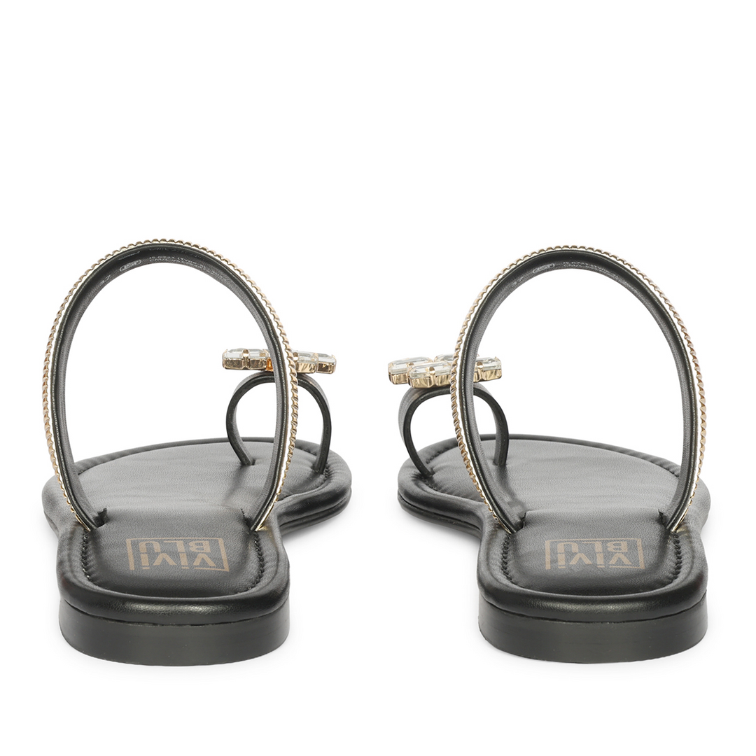 Stevie Black Leather Flat Sandals