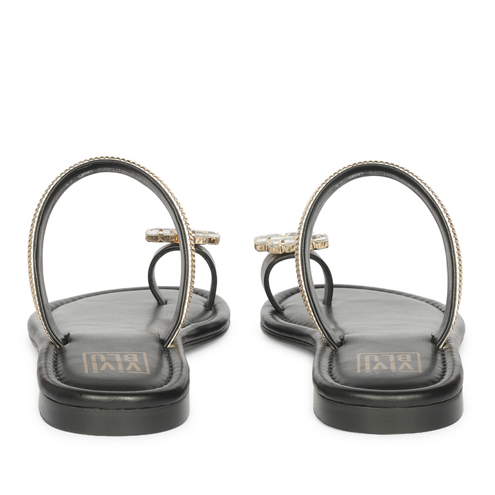 Stevie Black Leather Flat Sandals