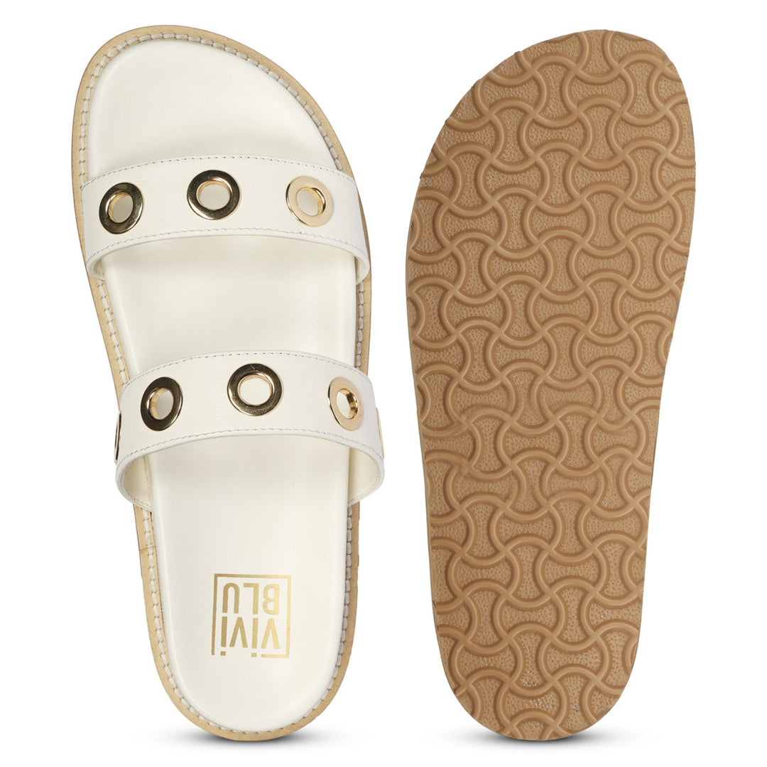 Davina Off White Leather Footbed Sandals