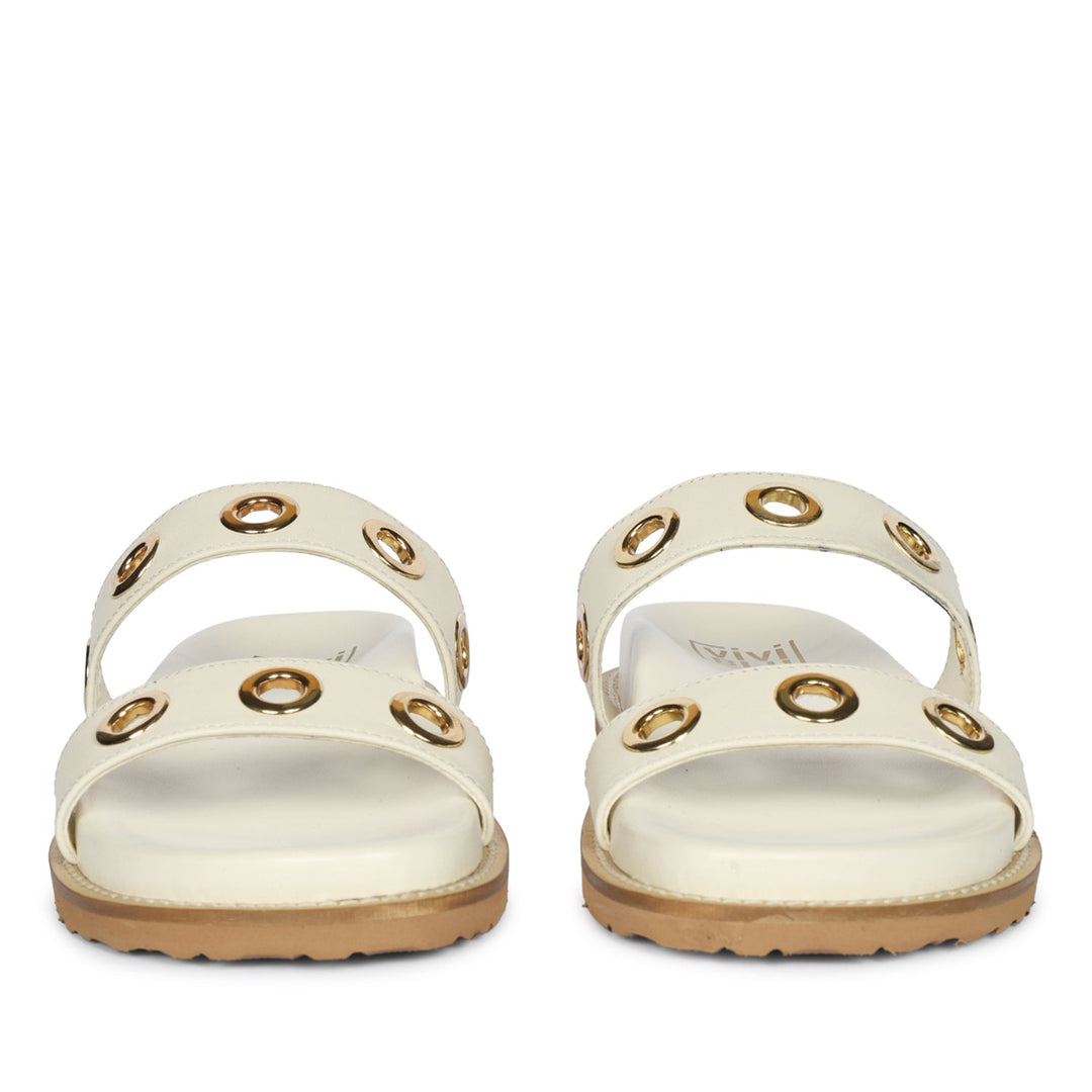 Davina Off White Leather Footbed Sandals