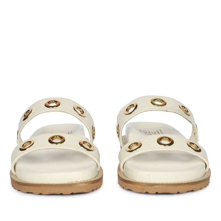 Davina Off White Leather Footbed Sandals