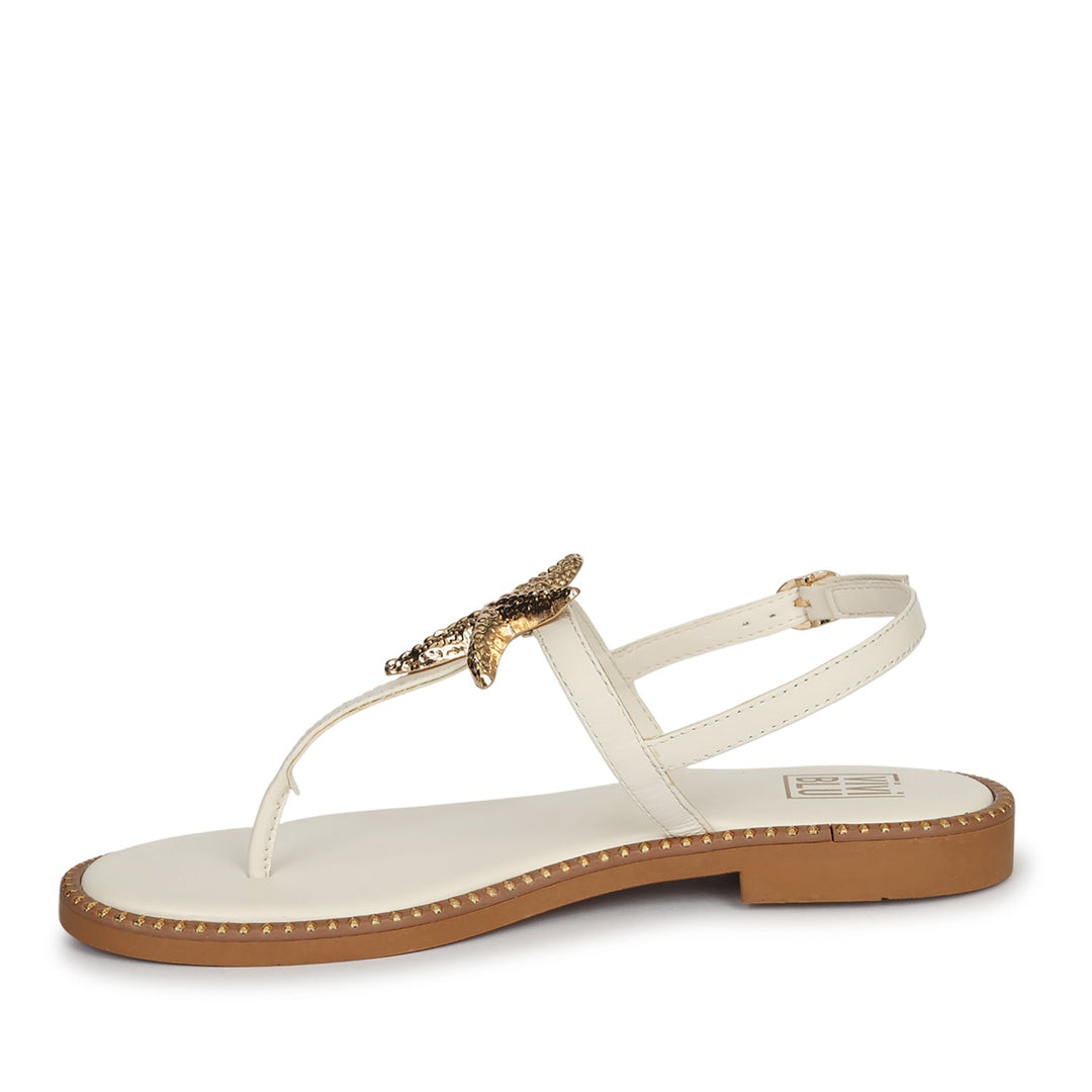 Melanie Off White Leather Flat Sandals
