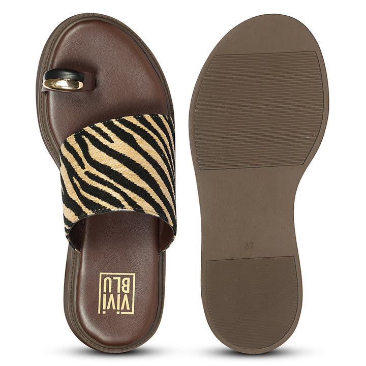 Madelyn Black Beige Zebra Leather Platform Sandals