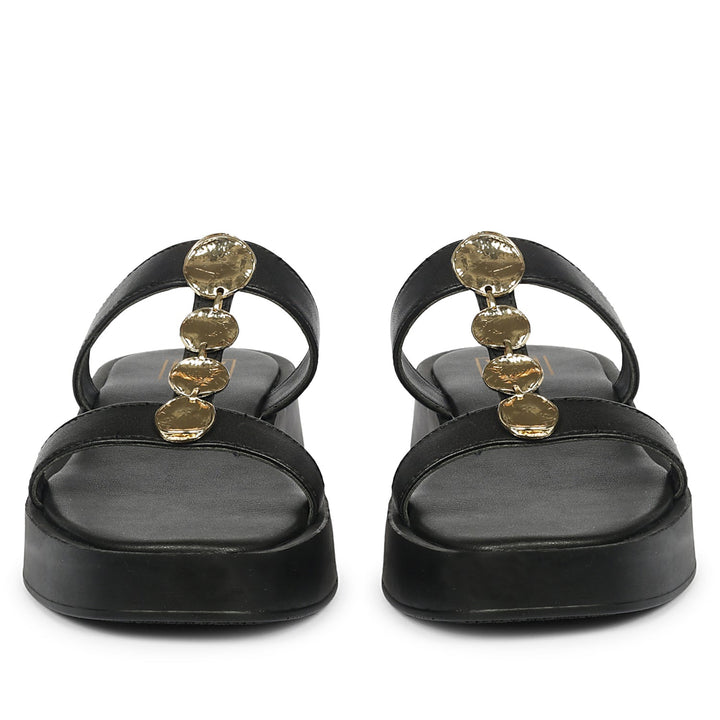 Sariyah Black Leather Platform Sandals
