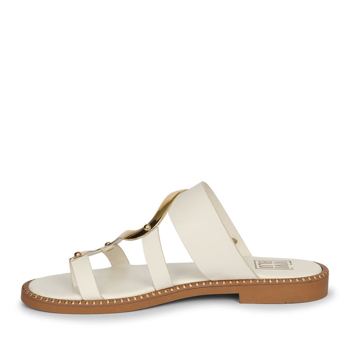 Layla Off White Leather Flat Sandals