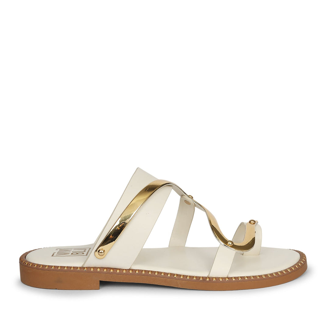 Layla Off White Leather Flat Sandals