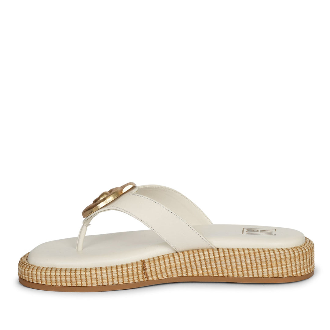 Elle Off White Leather Flat Sandals