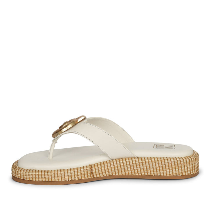Elle Off White Leather Flat Sandals