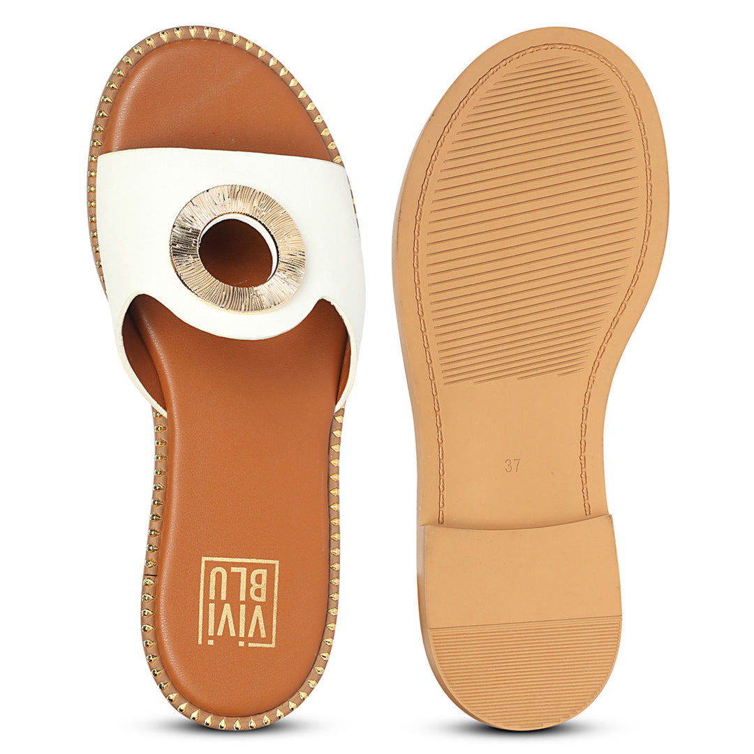 Freja White Leather Flat Sandals