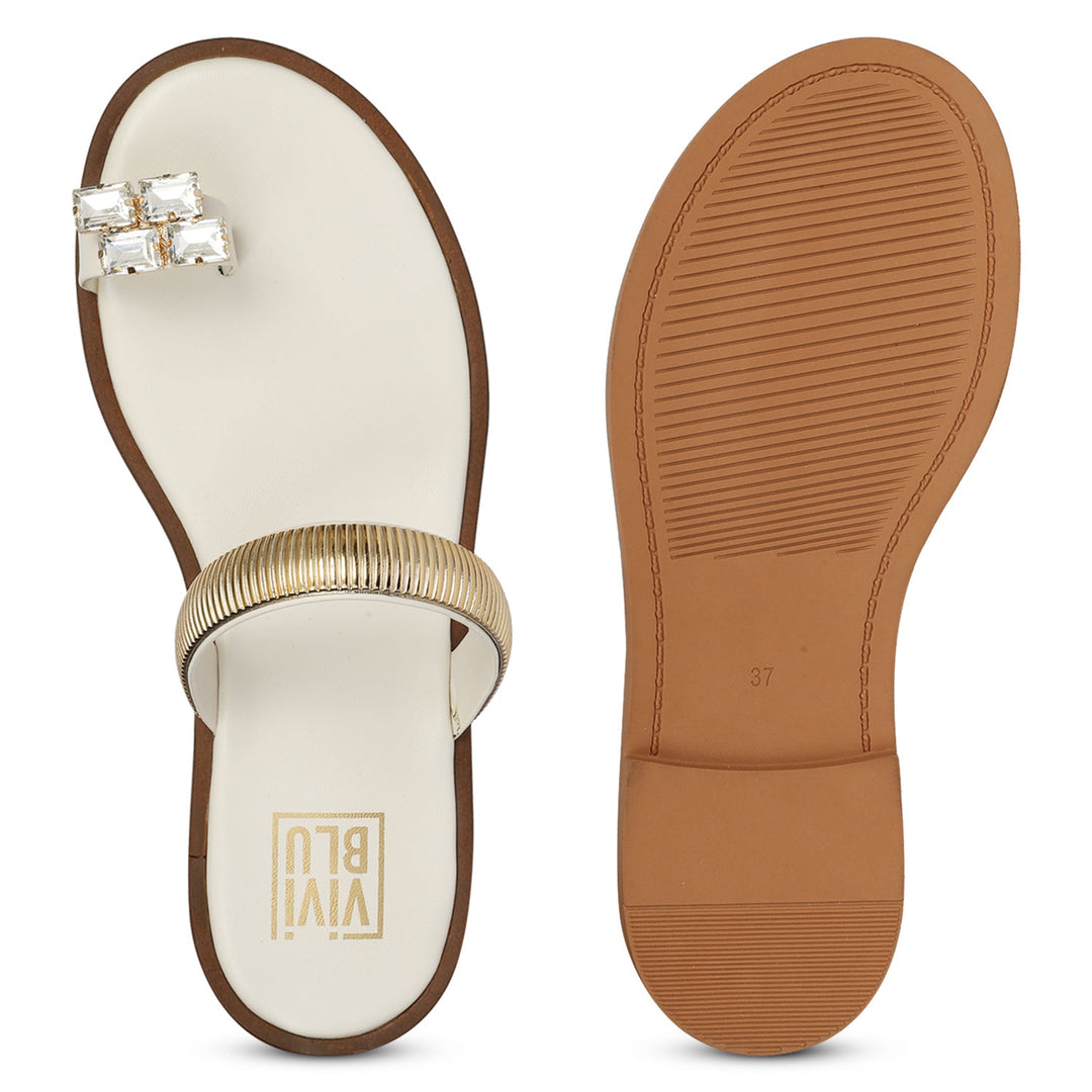 Stevie Off White Leather Flat Sandals