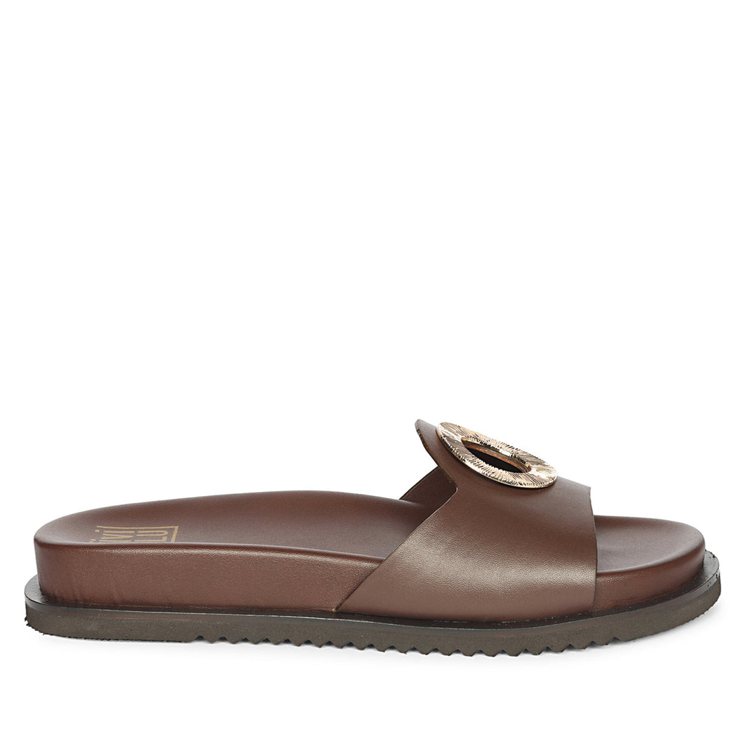 Tilda Brown Leather Flat Sandals