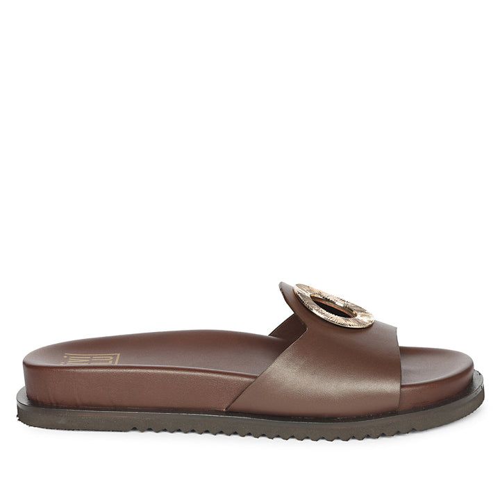 Tilda Brown Leather Flat Sandals