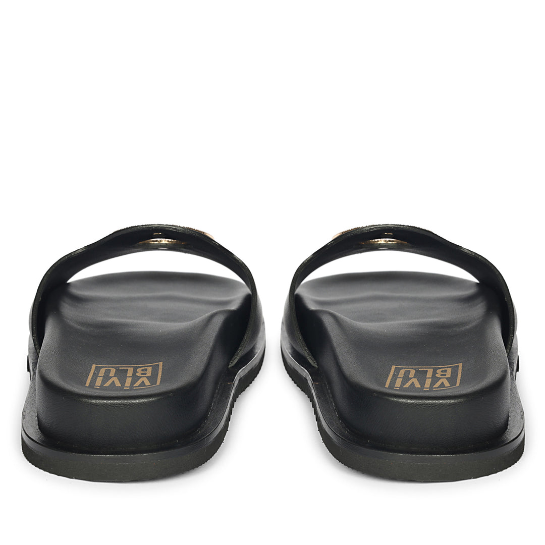 Tilda Black Leather Flat Sandals