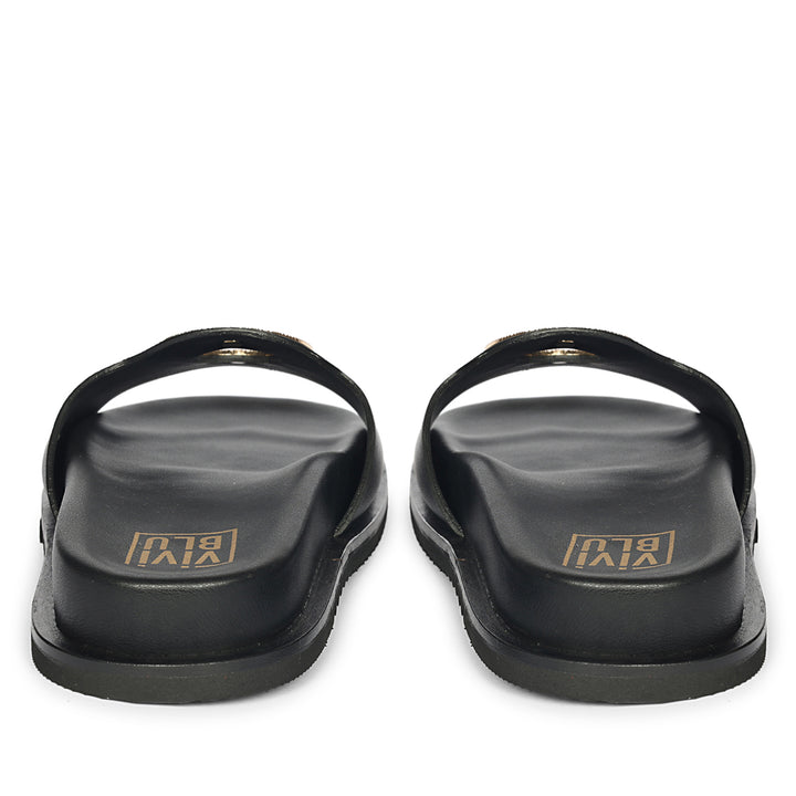 Tilda Black Leather Flat Sandals